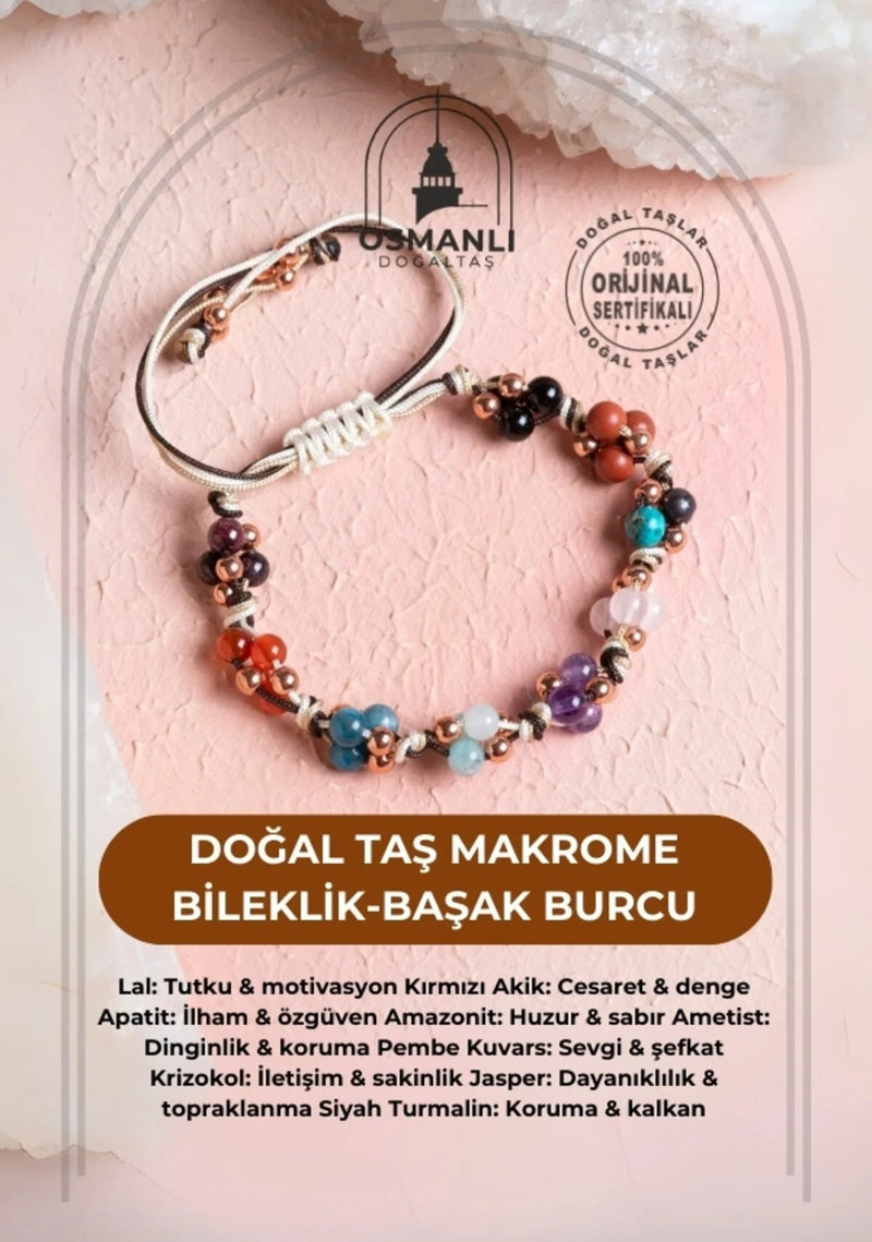 Sertifikalı Doğal Taş Makrome Bileklik-Başak Burcu