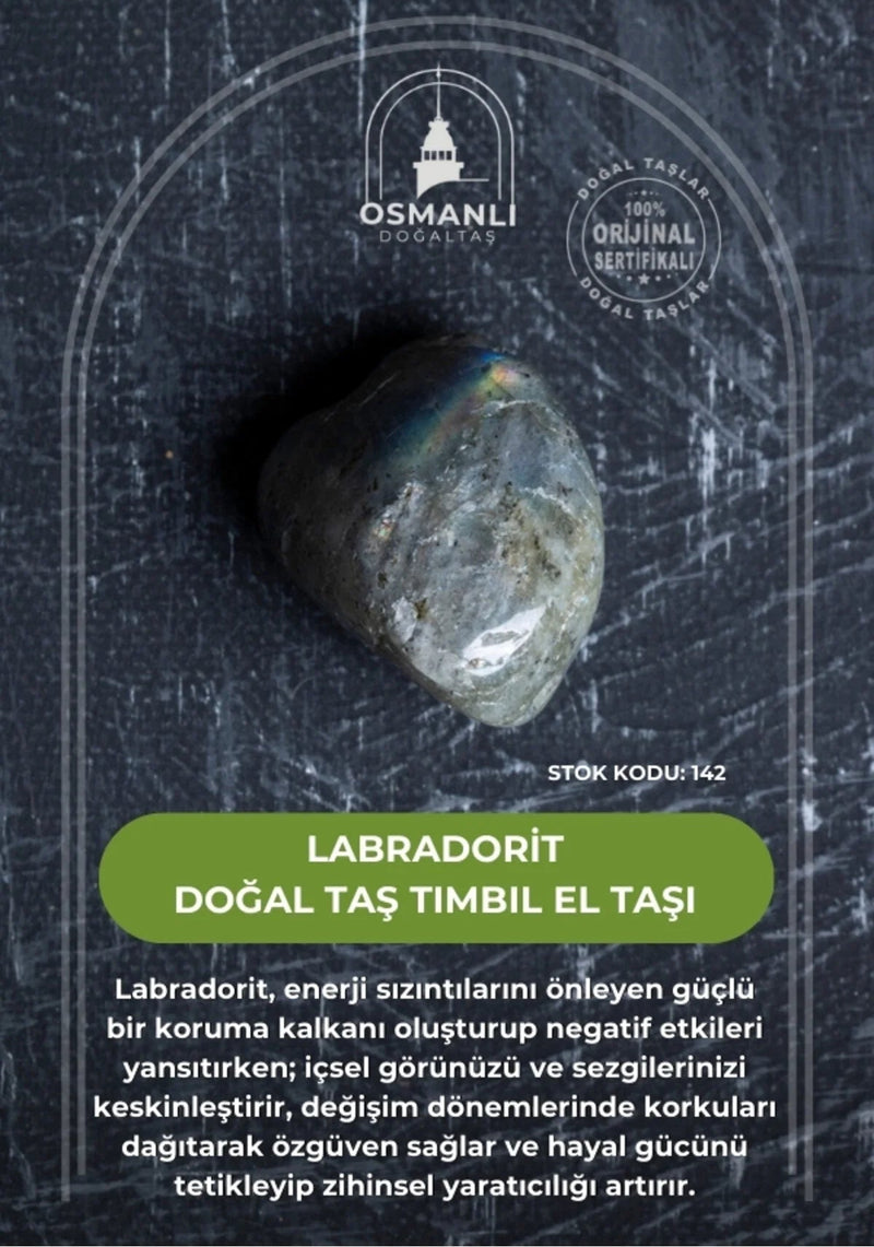 Sertifikalı Labradorit Doğal Taş Tımbıl El Taşı (SK:142)
