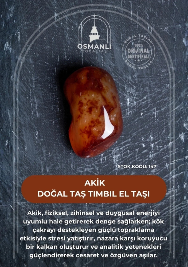 Sertifikalı Akik Doğal Taş Tımbıl El Taşı (SK:147)
