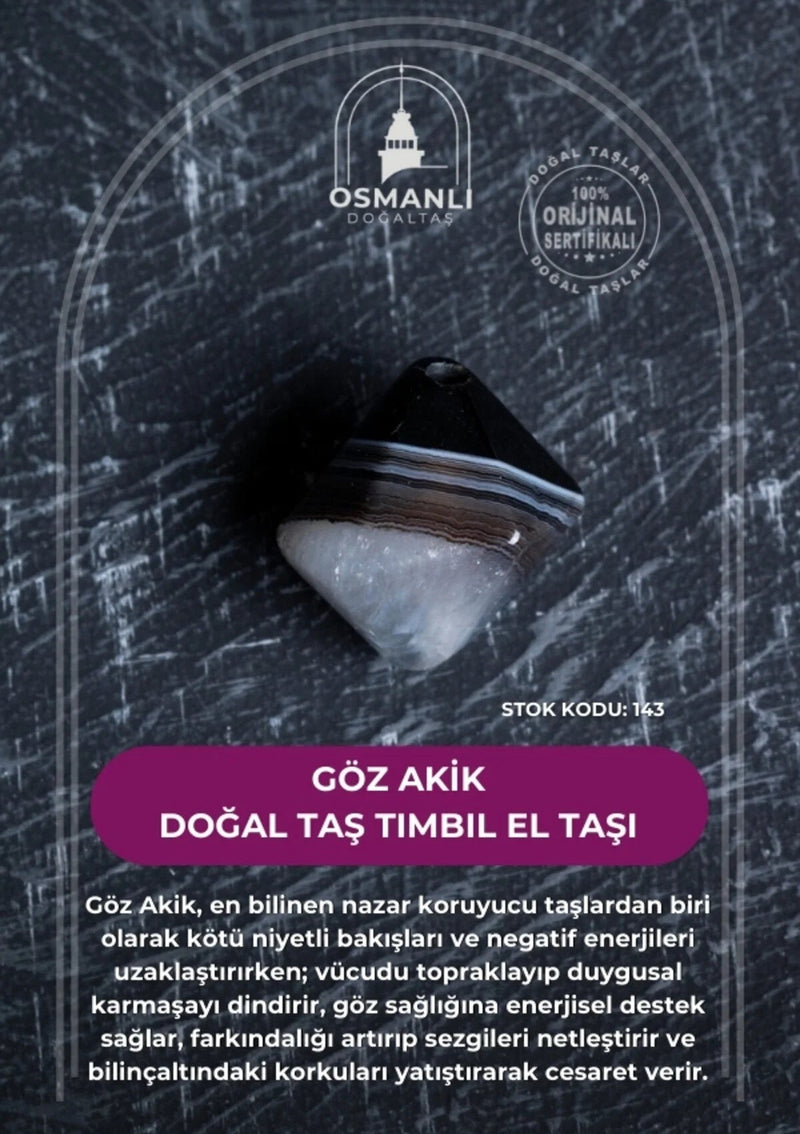 Sertifikalı Göz Akik Doğal Taş Tımbıl El Taşı (SK:143)