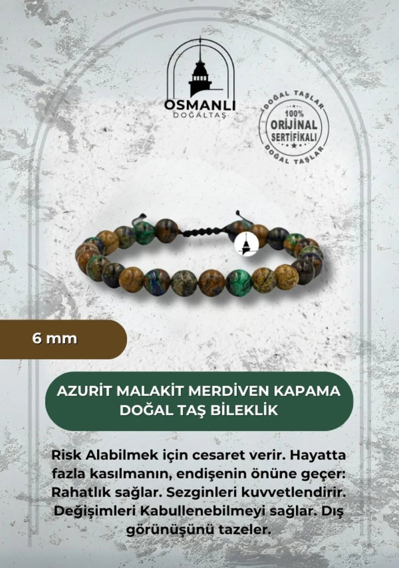 Azurit Malakit 6mm Merdiven Kapama Doğal Taş Bileklik