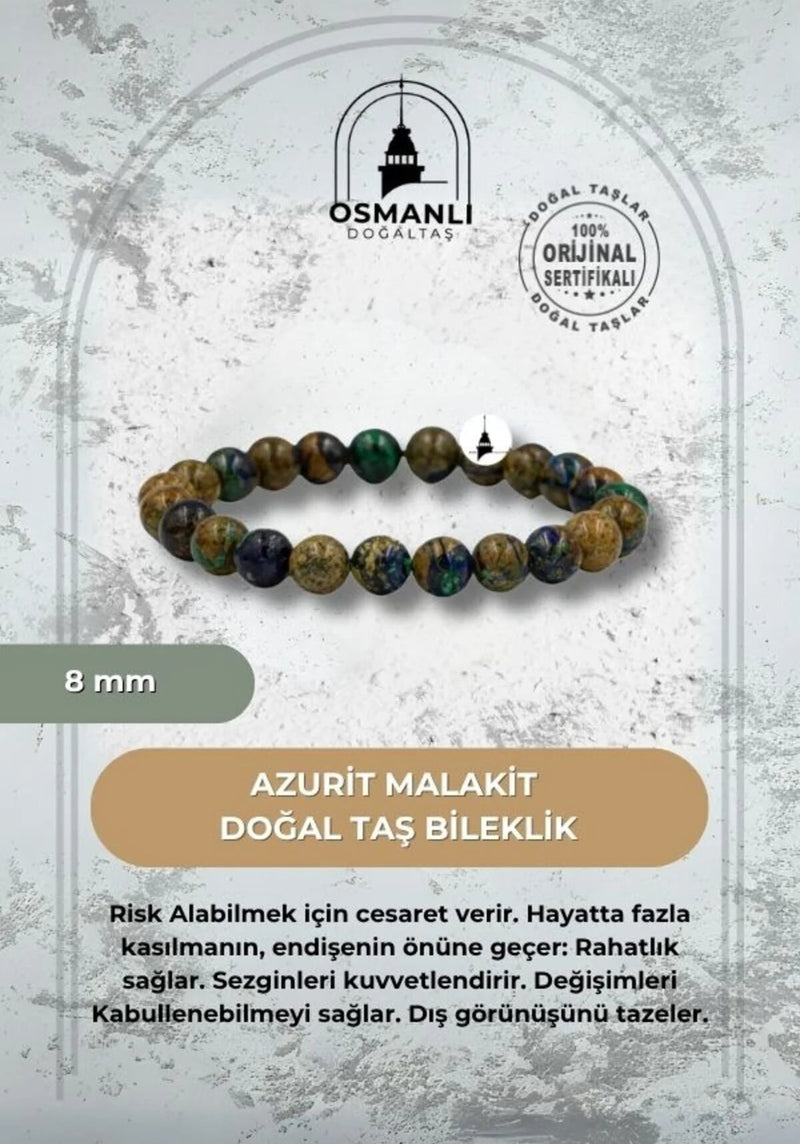 Azurit Malakit 8mm Doğal Taş Bileklik