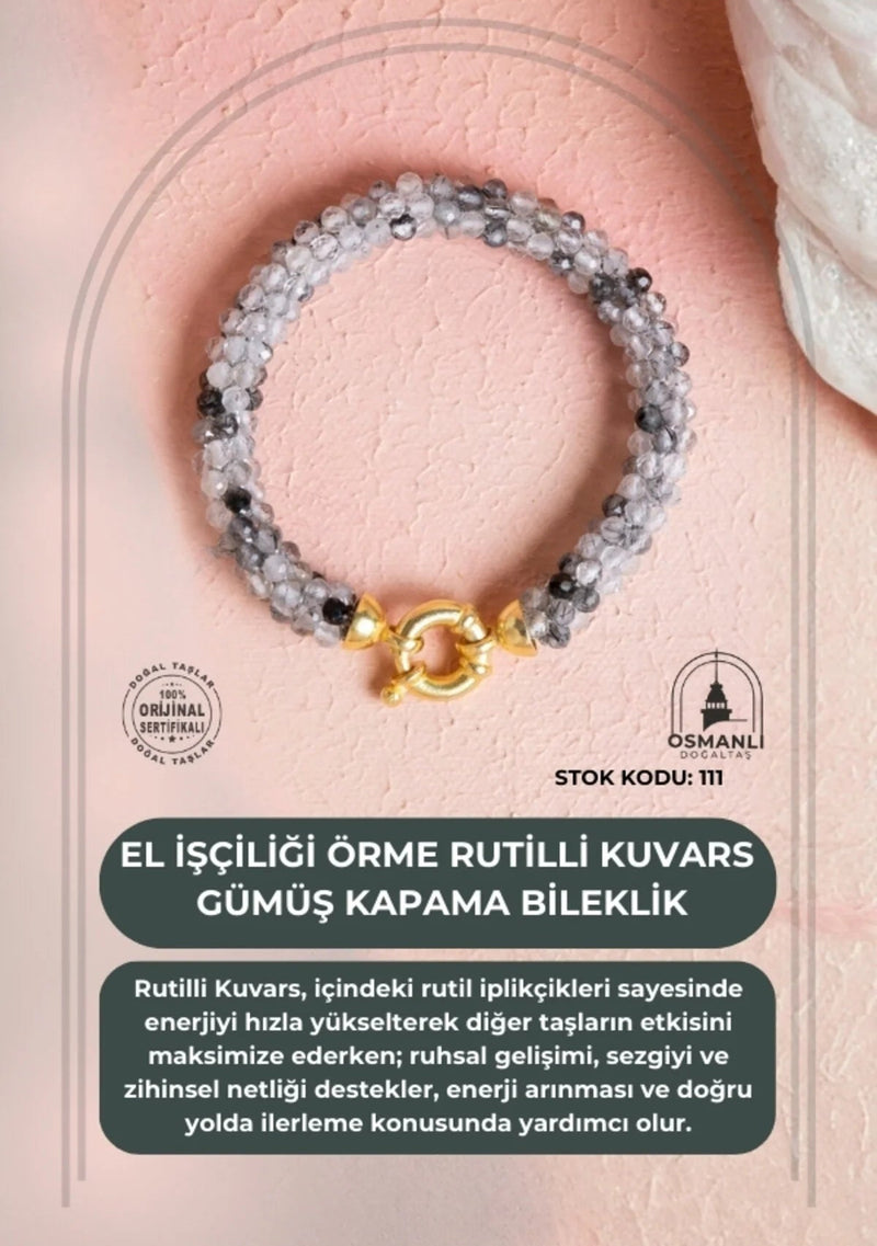 Sertifikalı El İşçiliği Örme Rutilli Kuvars Kapama Bileklik (SK:111)