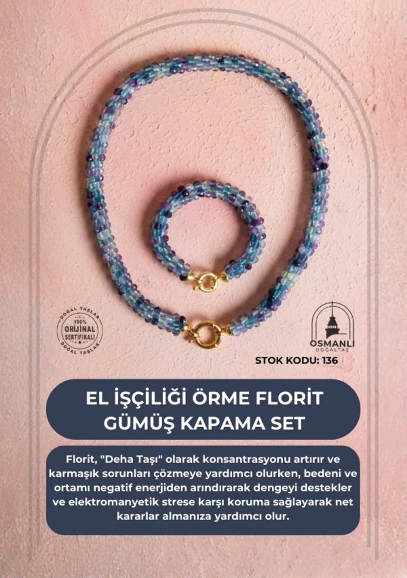 Sertifikalı El İşçiliği Örme Florit Gümüş Kapama Set (SK:136)