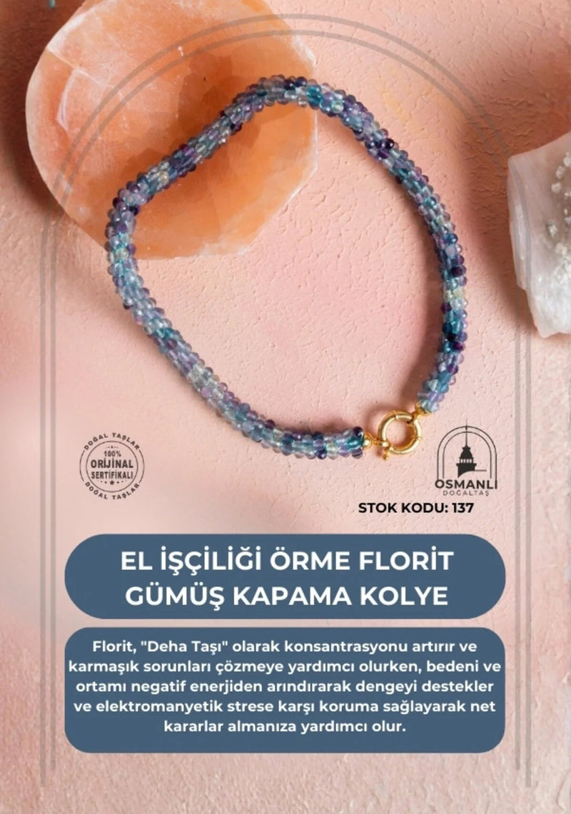 Sertifikalı El İşçiliği Örme Florit Gümüş Kapama Kolye (SK:137)