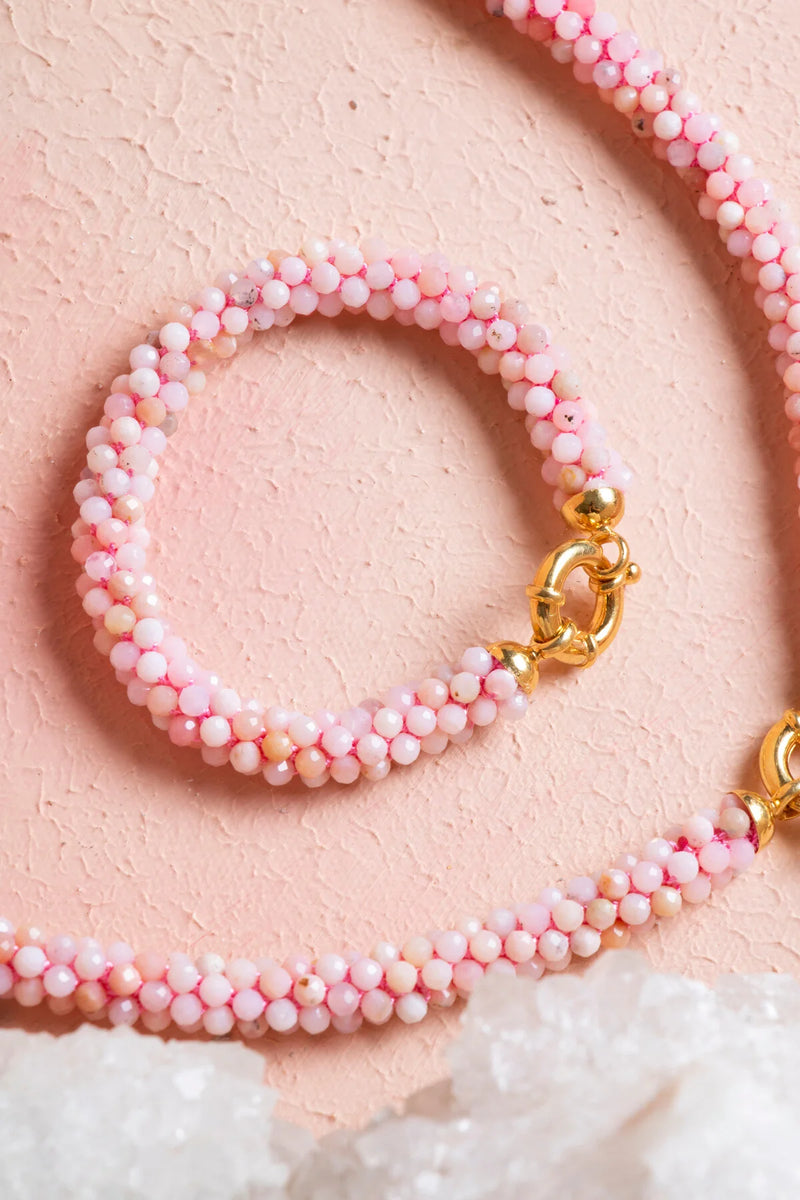 Sertifikalı El İşçiliği Örme Pembe Opal Gümüş Kapama Set (SK:106)