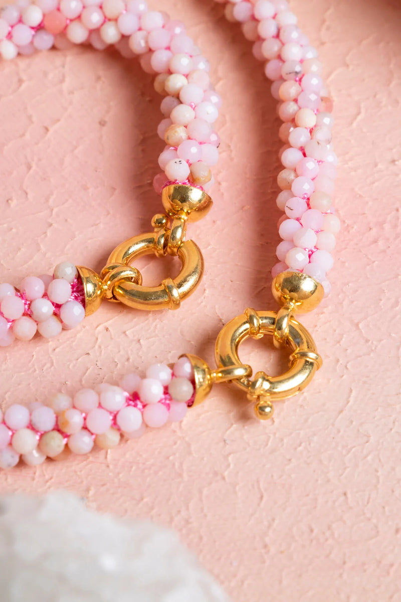 Sertifikalı El İşçiliği Örme Pembe Opal Gümüş Kapama Set (SK:106)
