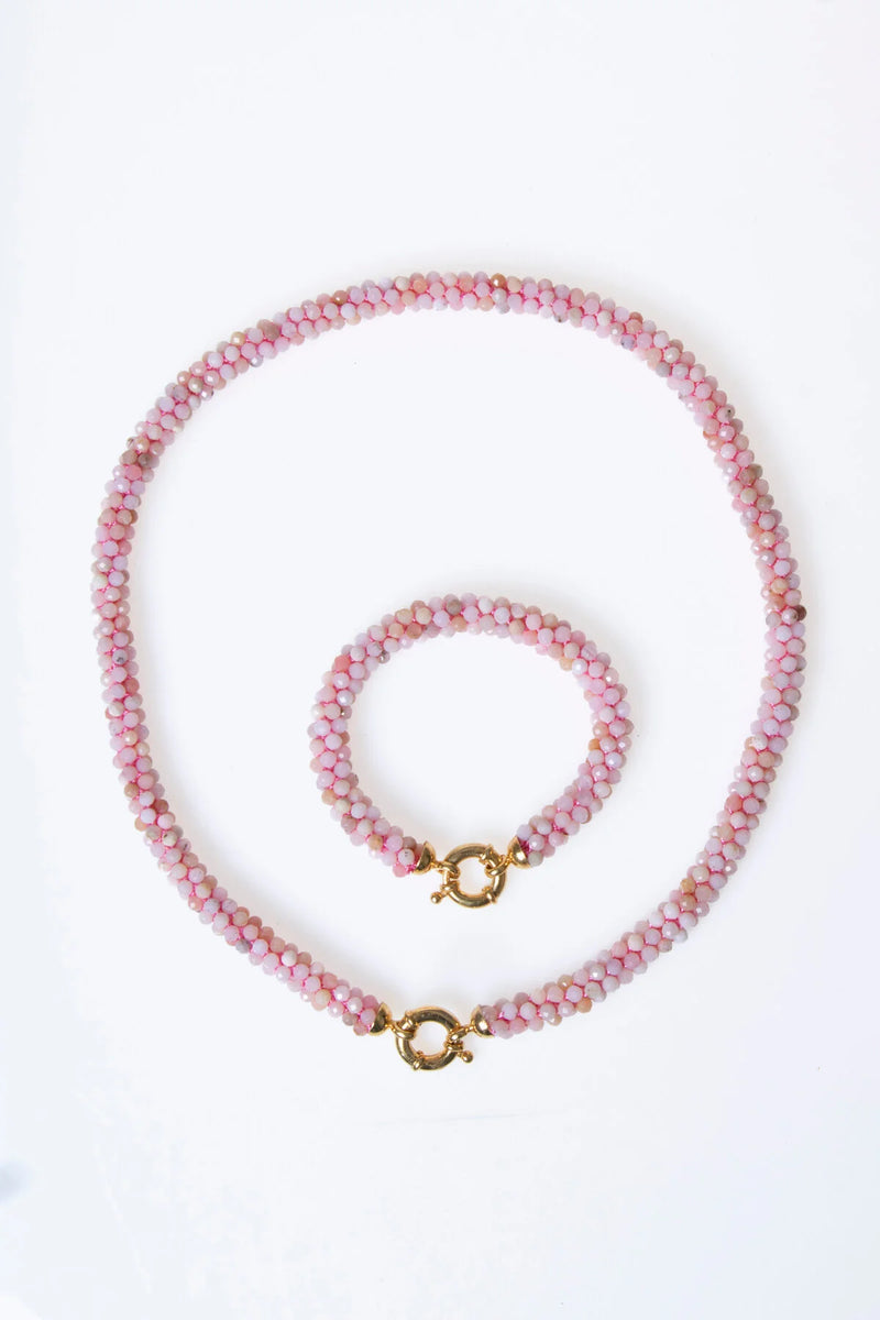 Sertifikalı El İşçiliği Örme Pembe Opal Gümüş Kapama Set (SK:106)