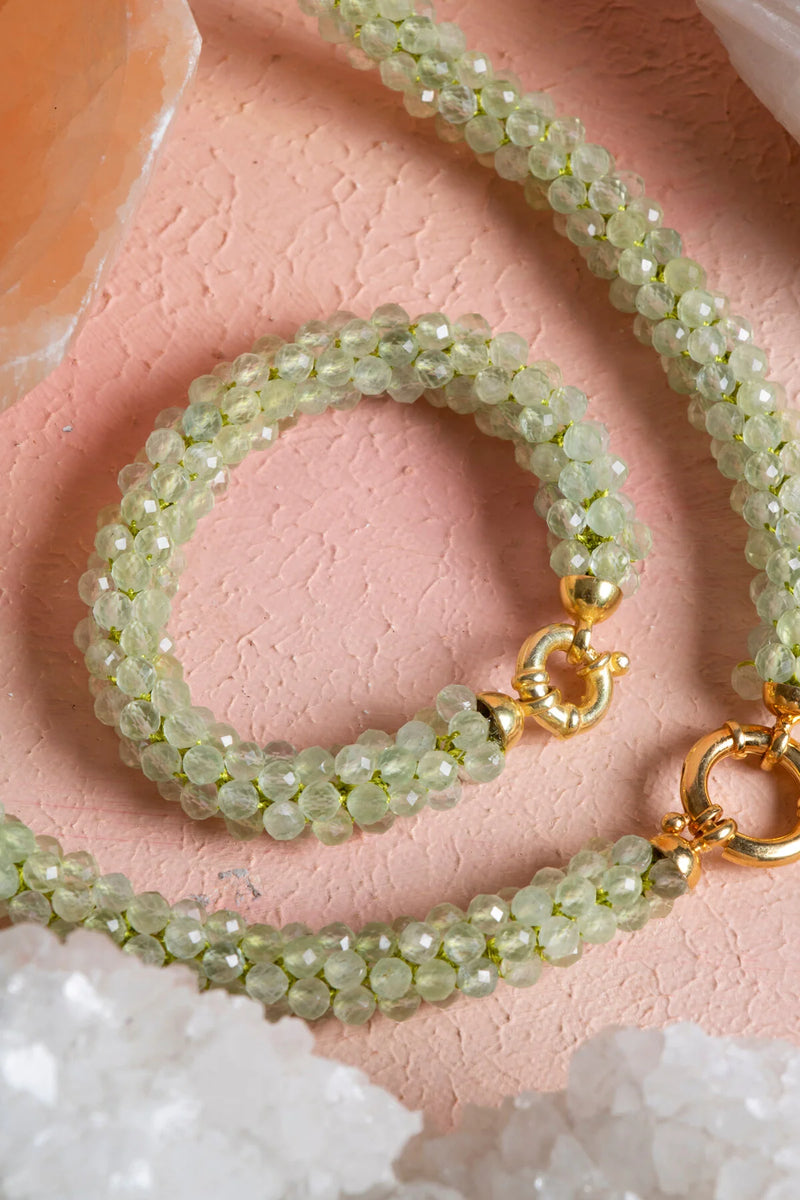 Sertifikalı El İşçiliği Örme Prehnit Gümüş Kapama Set (SK:130)