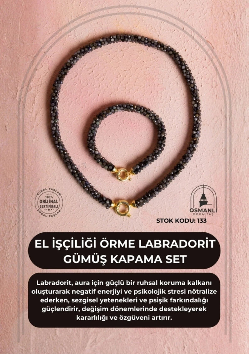 Sertifikalı El İşçiliği Örme Labradorit Gümüş Kapama Set (SK:133)