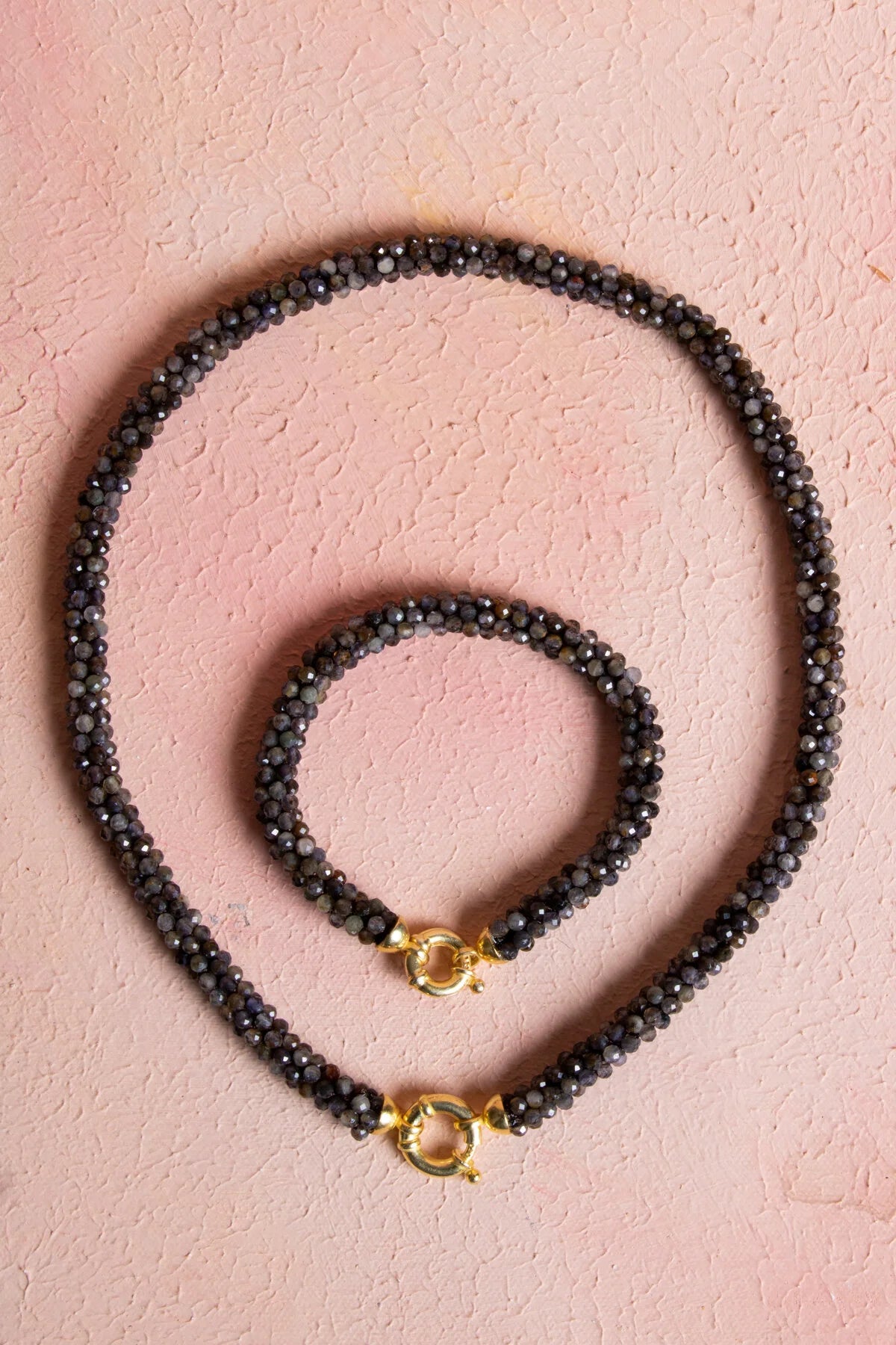 Sertifikalı El İşçiliği Örme Labradorit Gümüş Kapama Set (SK:133)
