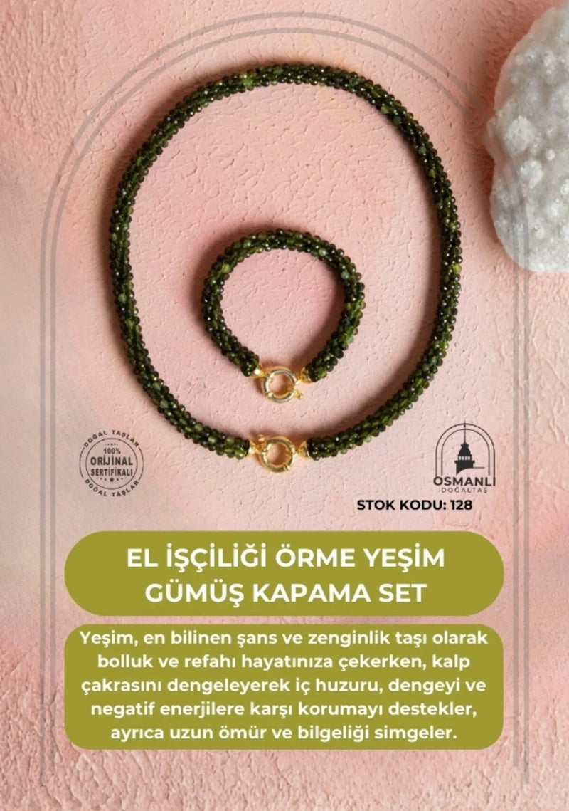 Sertifikalı El İşçiliği Örme Yeşim Gümüş Kapama Set (SK:128)