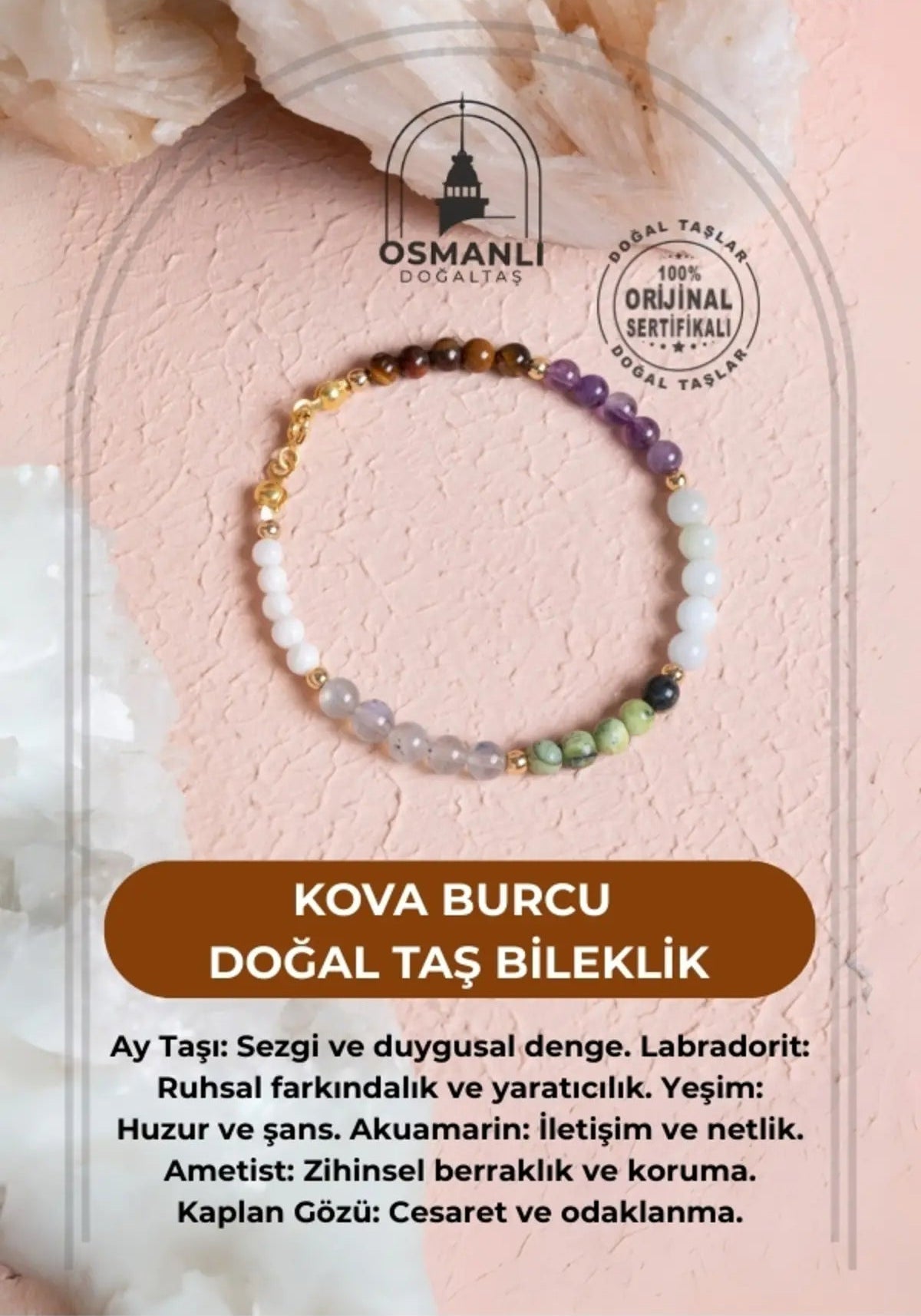 Sertifikalı Kova Burcu Doğal Taş Bileklik