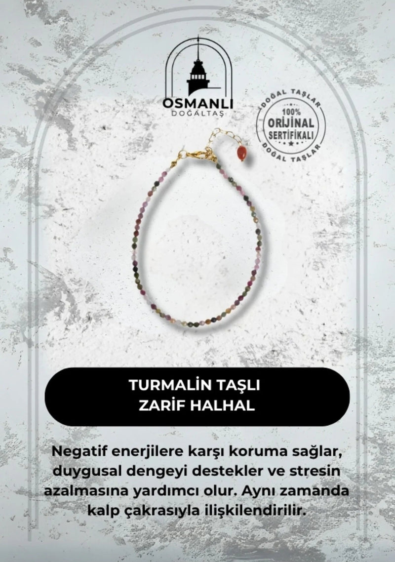 Sertifikalı Doğal Turmalin Taşlı Zarif Halhal