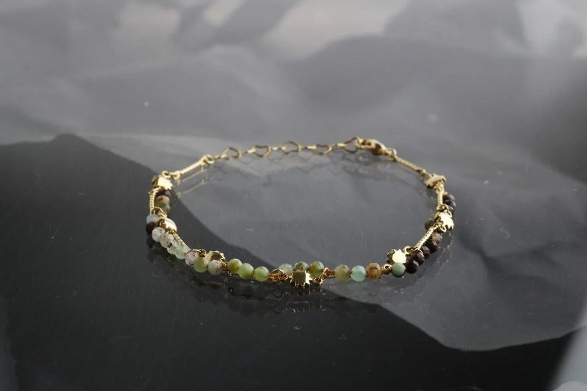 Clara, Krizopras Doğal Taş Altın Kaplama Halhal