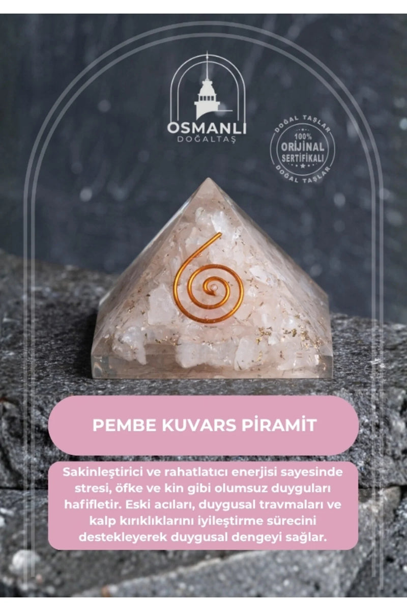 Sertifikalı Pembe Kuvars Piramit