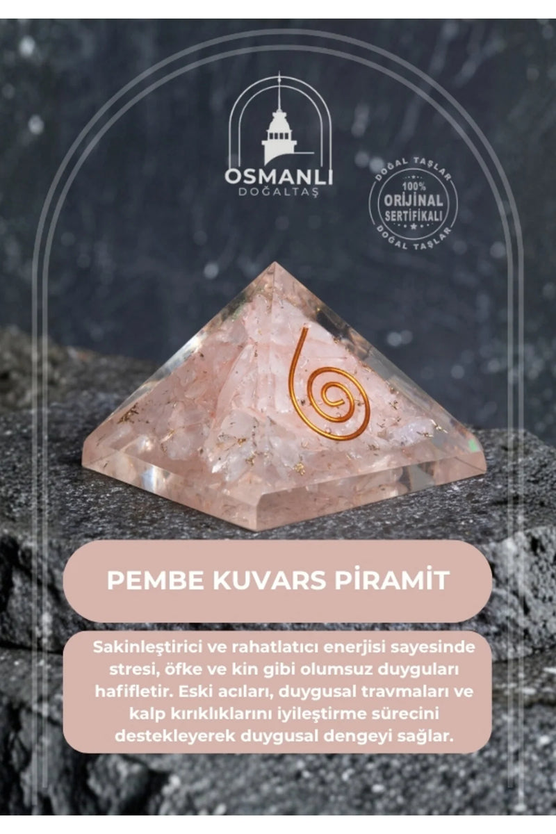 Sertifikalı Pembe kuvars Piramit