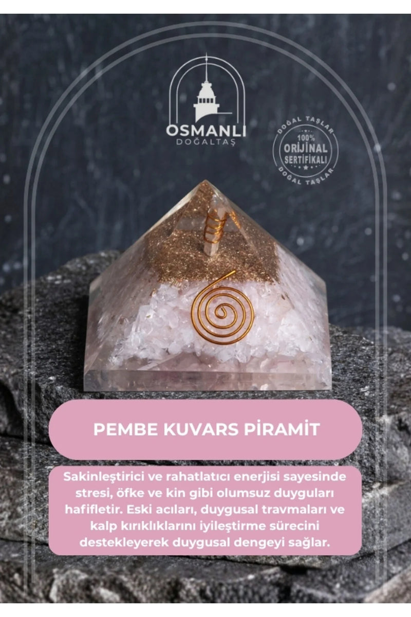 Sertifikalı Pembe Kuvars Piramit
