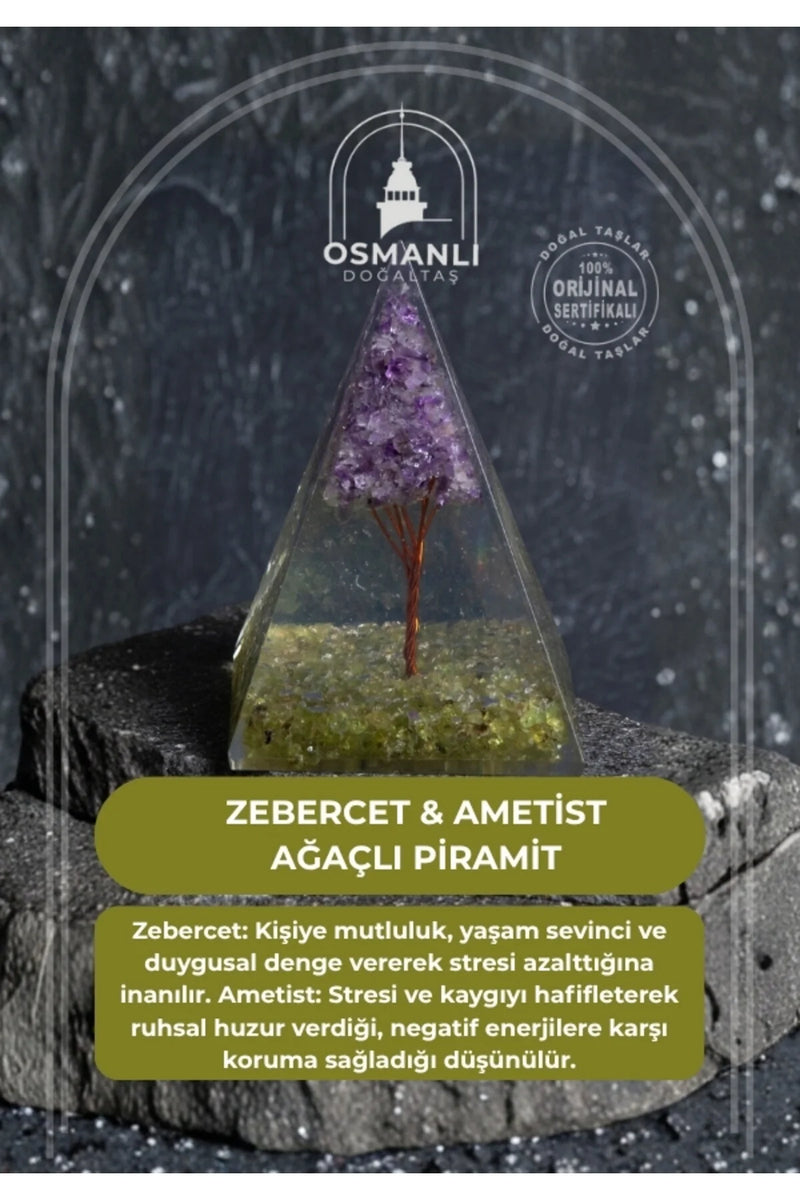 Sertifikalı Zebercet & Ametist Ağaçlı Piramit