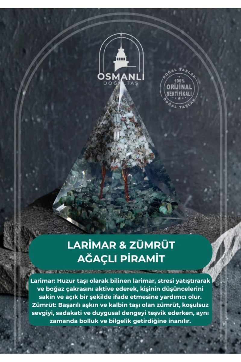 Sertifikalı Larimar & Zümrüt Ağaçlı Piramit