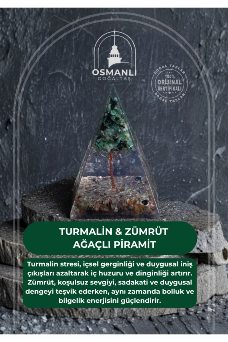 Sertifikalı Turmalin & Zümrüt Ağaçlı Piramit
