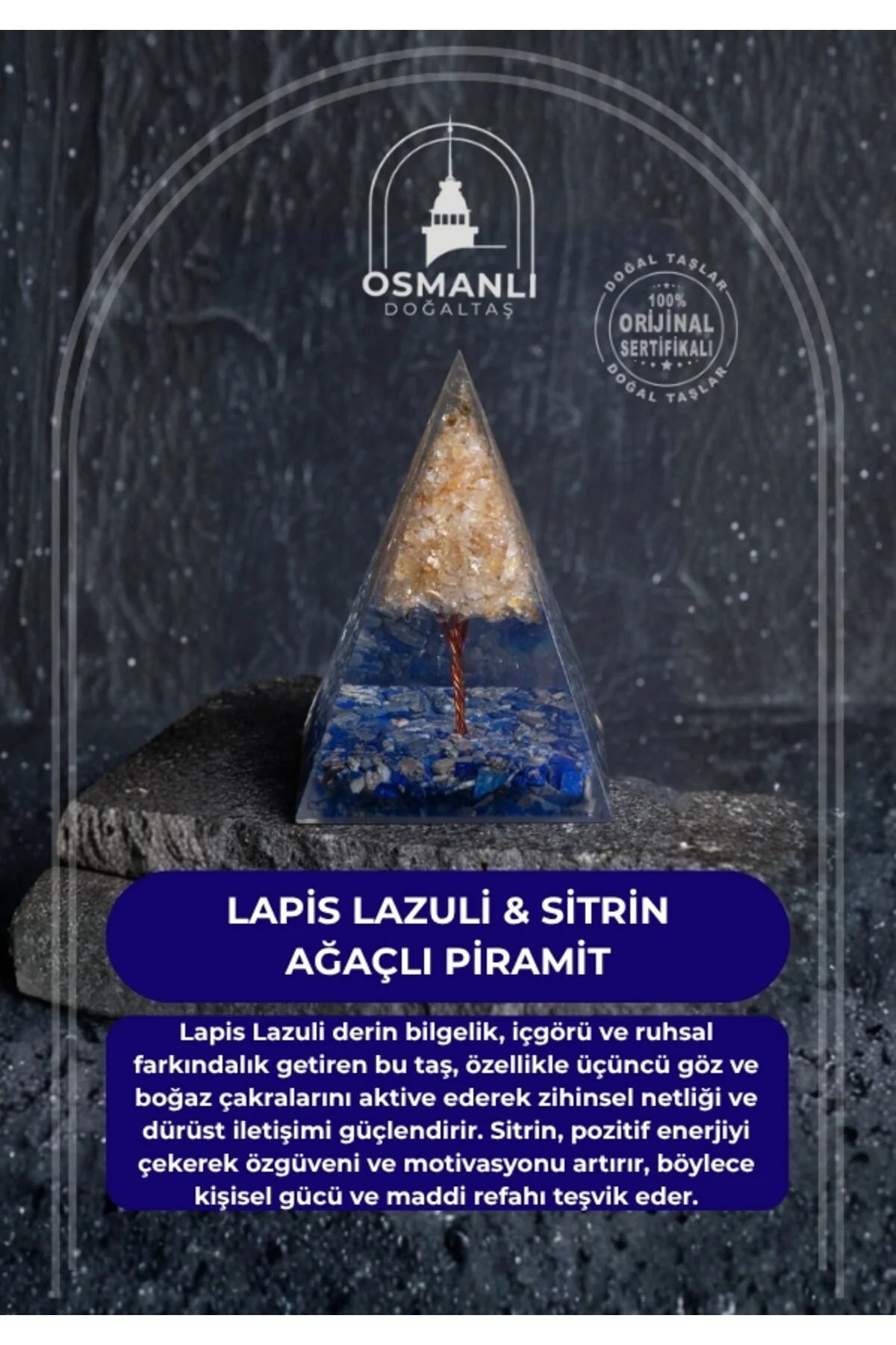 Sertifikalı Lapis Lazuli & Sitrin Ağaçlı Piramit