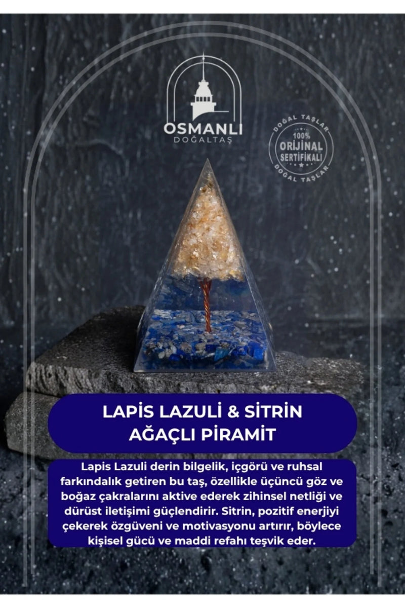 Sertifikalı Lapis Lazuli & Sitrin Ağaçlı Piramit