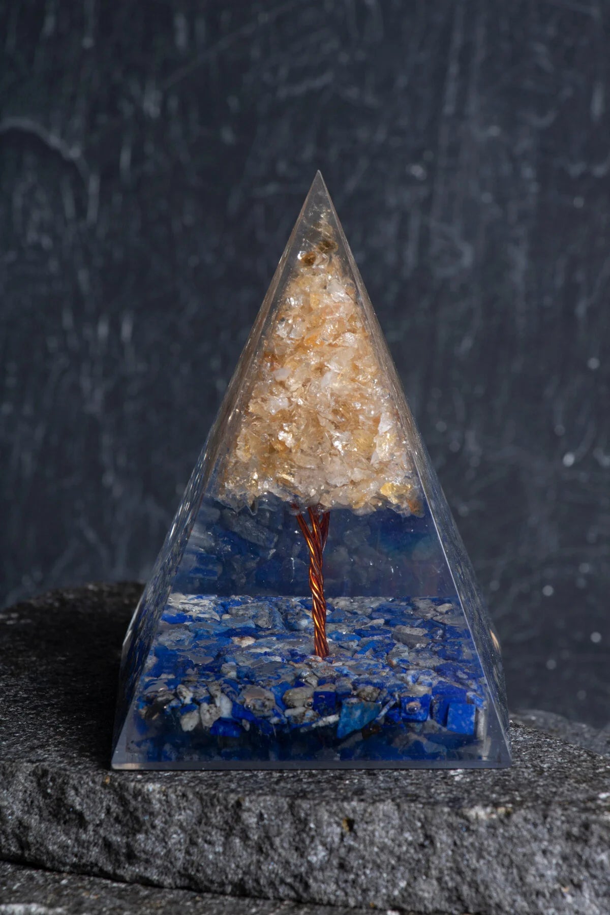 Sertifikalı Lapis Lazuli & Sitrin Ağaçlı Piramit
