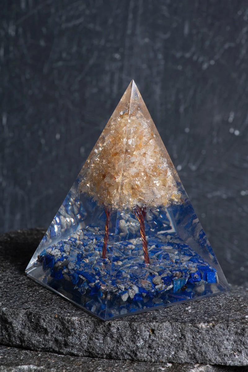 Sertifikalı Lapis Lazuli & Sitrin Ağaçlı Piramit