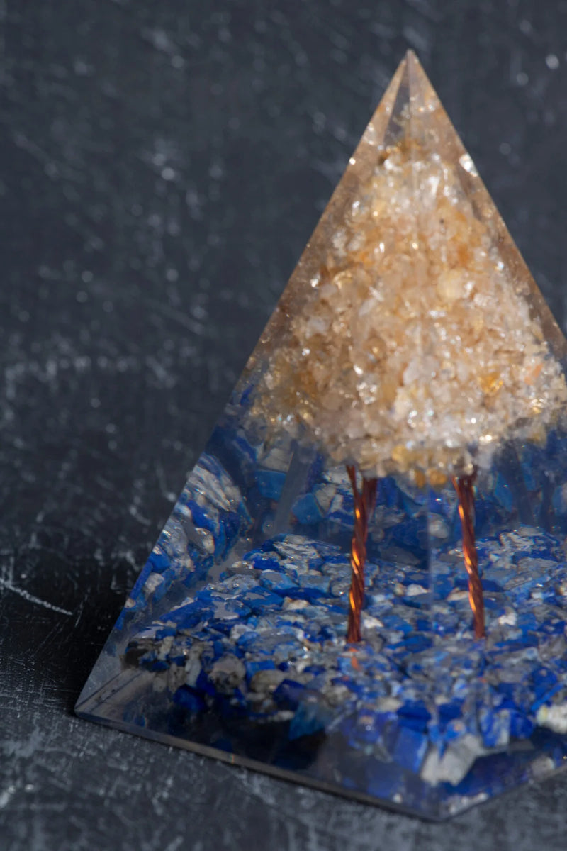 Sertifikalı Lapis Lazuli & Sitrin Ağaçlı Piramit