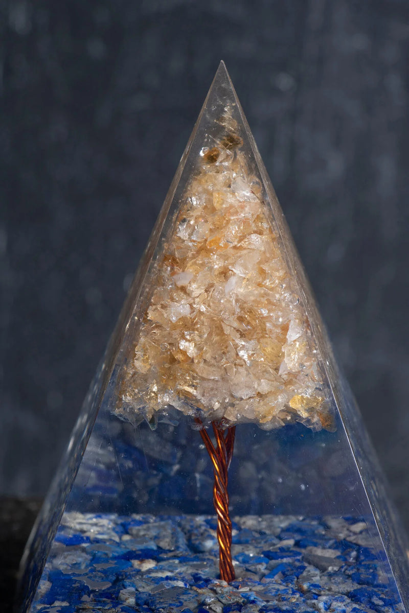 Sertifikalı Lapis Lazuli & Sitrin Ağaçlı Piramit