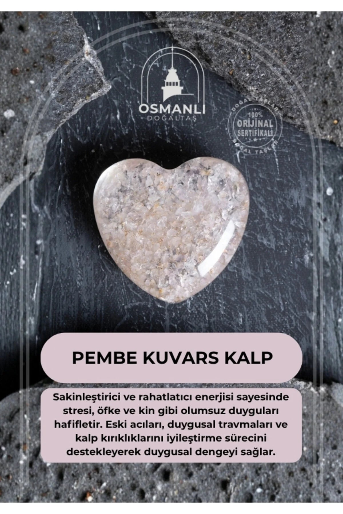 Sertifikalı Pembe Kuvars Kalp