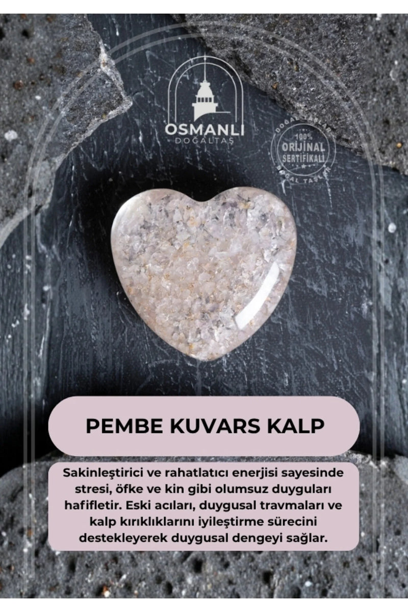 Sertifikalı Pembe Kuvars Kalp