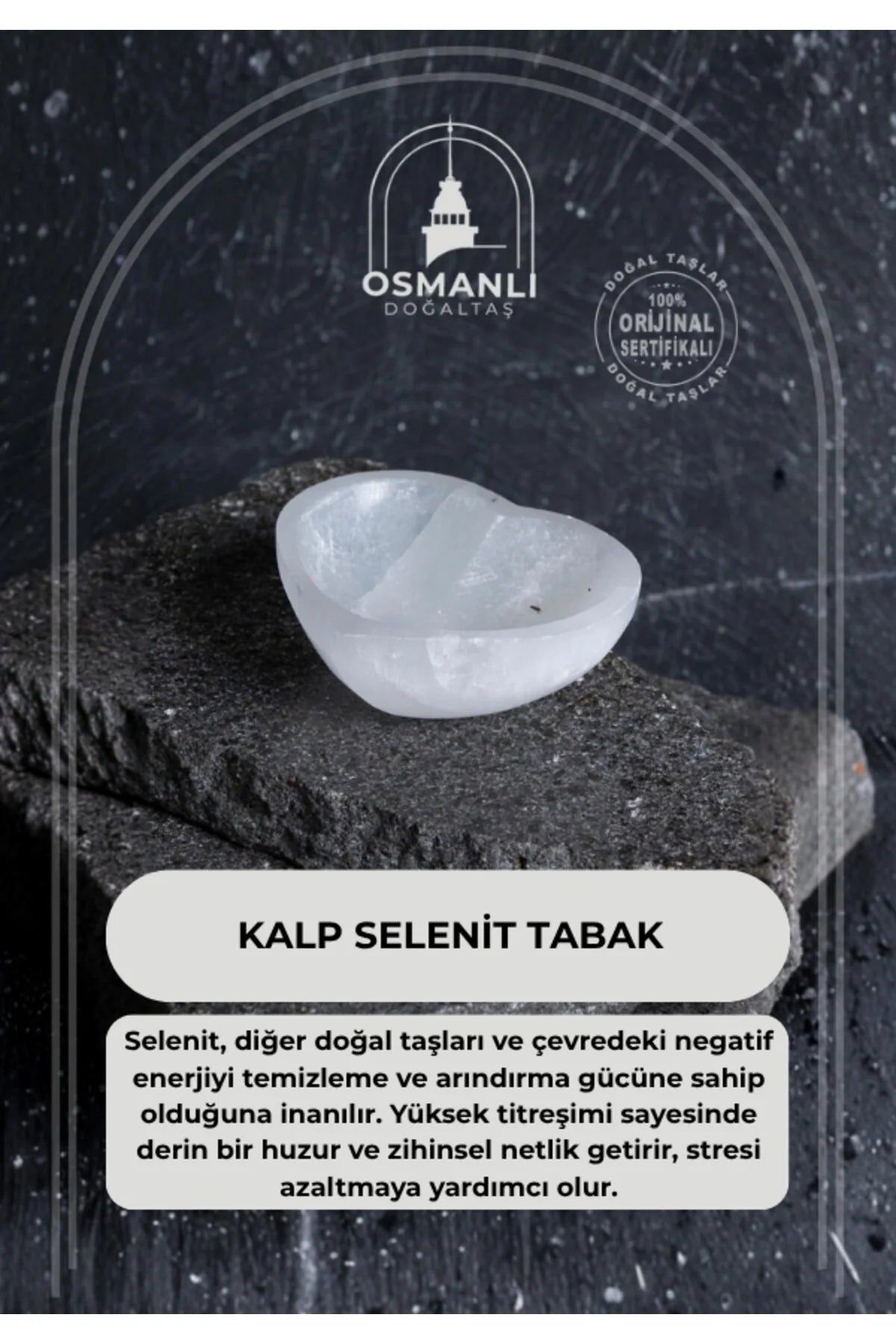 Sertifikalı Kalp Selenit Tabak