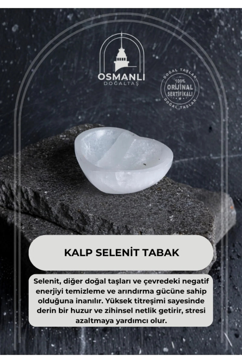 Sertifikalı Kalp Selenit Tabak