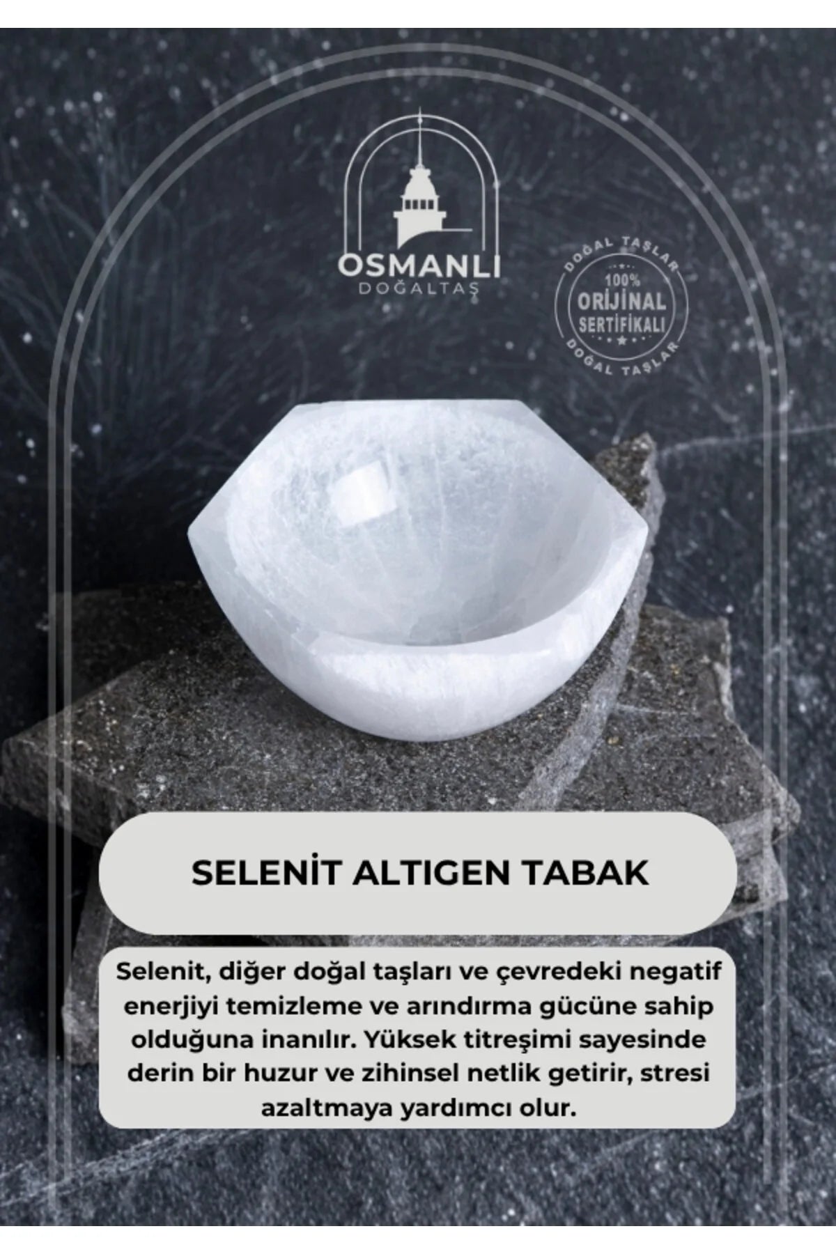 Sertifikalı Altıgen Selenit Tabak