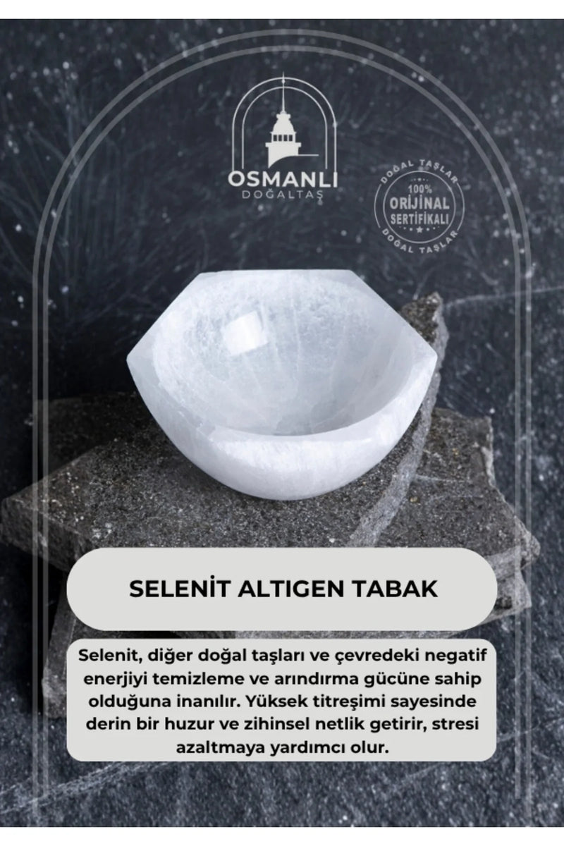 Sertifikalı Altıgen Selenit Tabak