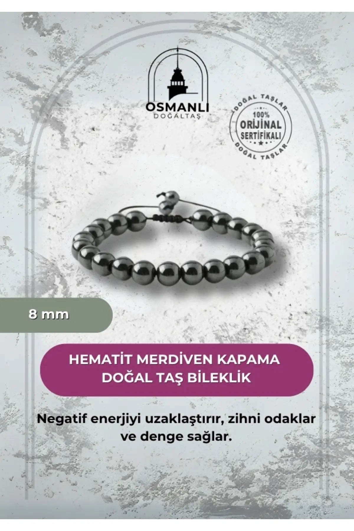 Hematit 8mm Merdiven Kapama Doğal Taş Bileklik