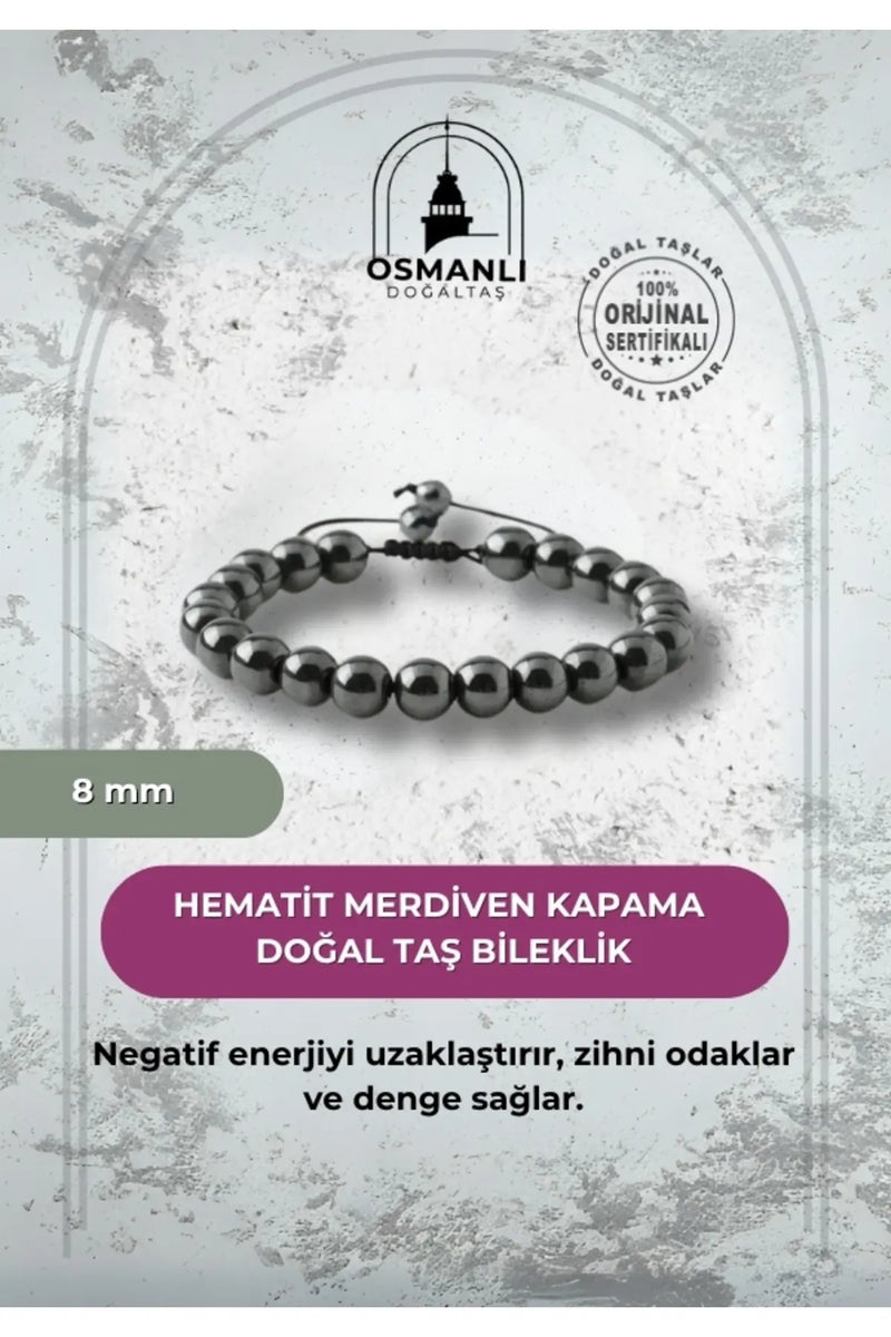 Hematit 8mm Merdiven Kapama Doğal Taş Bileklik