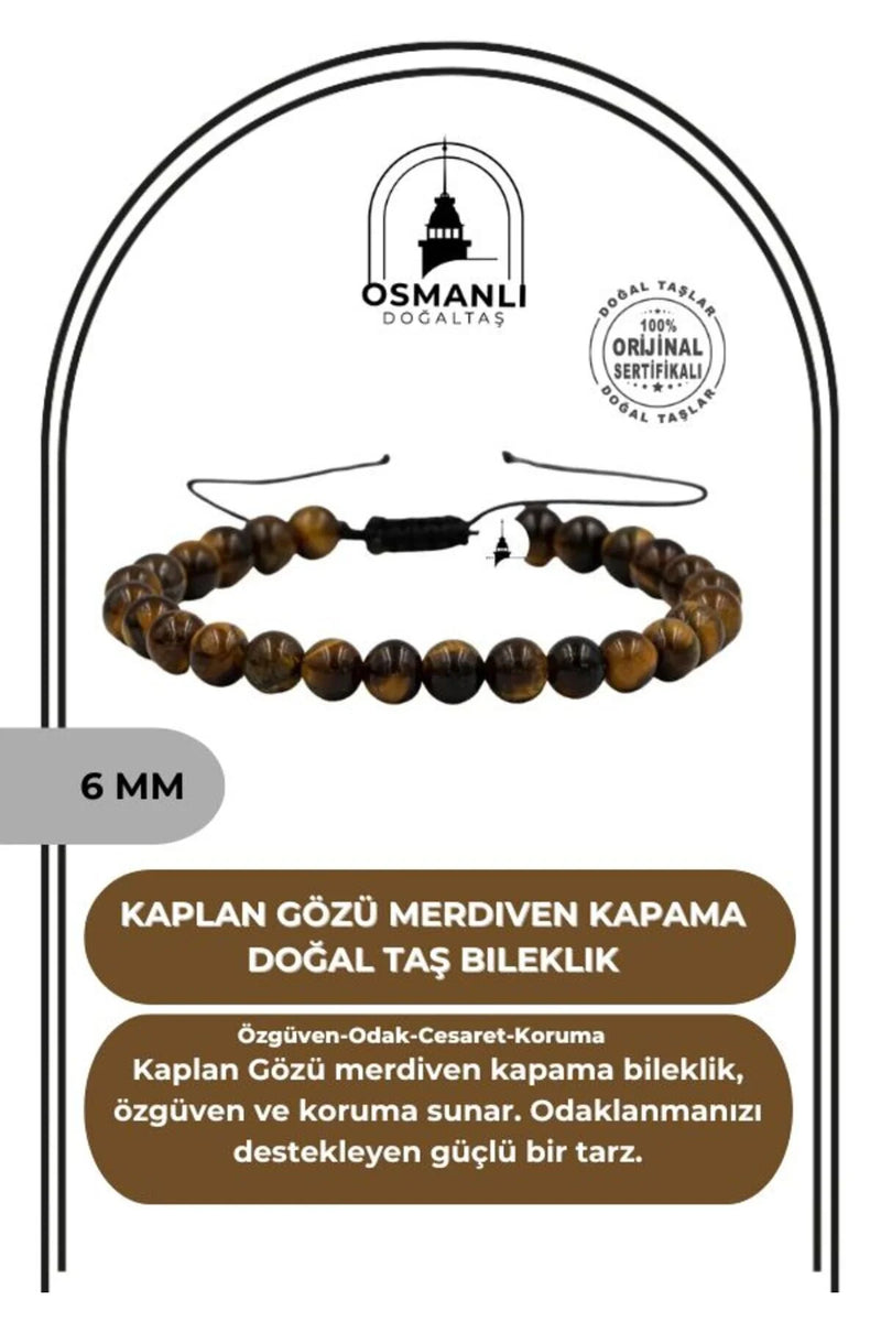 Kaplan Gözü 6mm Merdiven Kapama Doğal Taş Bileklik