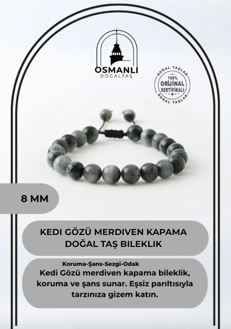 Kedi Gözü 8mm Merdiven Kapama Doğal Taş Bileklik