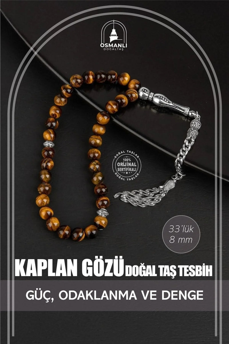 Kaplan Gözü Doğal Taş Tesbih 33lük - 8mm