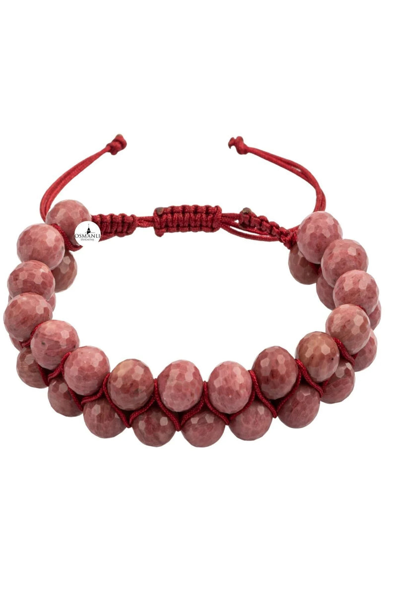 Pembe Jasper 8mm Çift Sıra Makrome Doğal Taş Bileklik