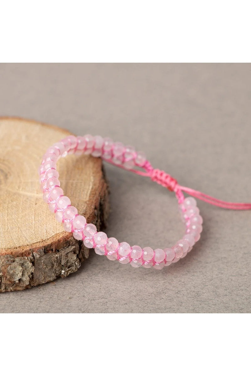 Pembe Kuvars (Gül Kuvars) 3-4mm Çift Sıra Doğal Taş Bileklik