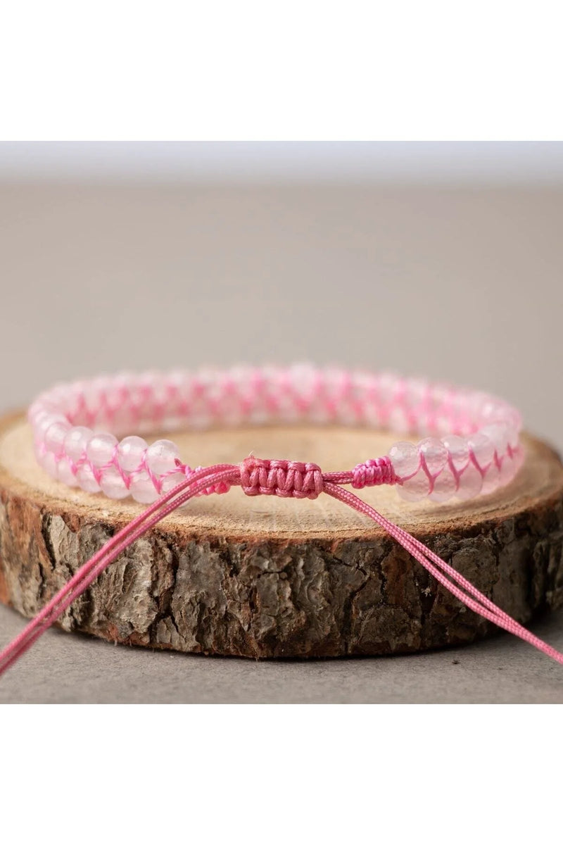 Pembe Kuvars (Gül Kuvars) 3-4mm Çift Sıra Doğal Taş Bileklik