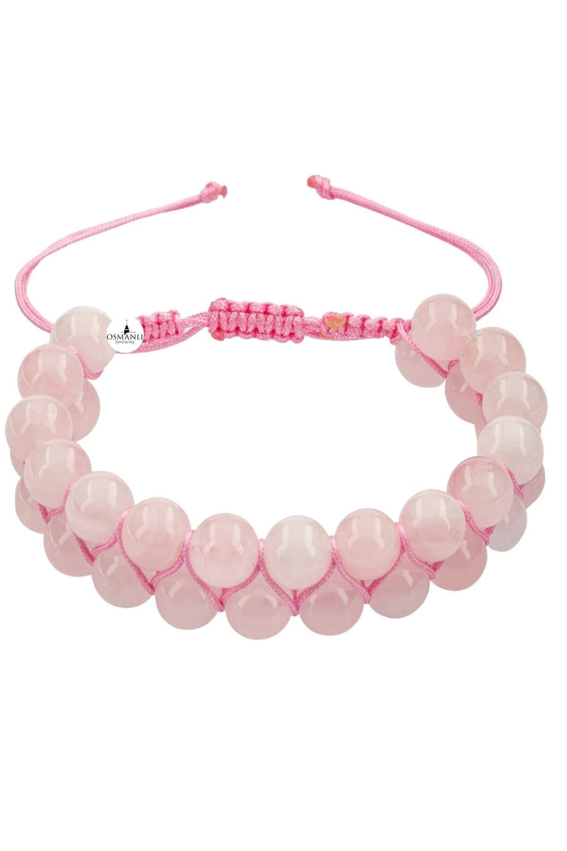 Pembe Kuvars (Gül Kuvars) 8mm Çift Sıra Makrome Doğal Taş Bileklik