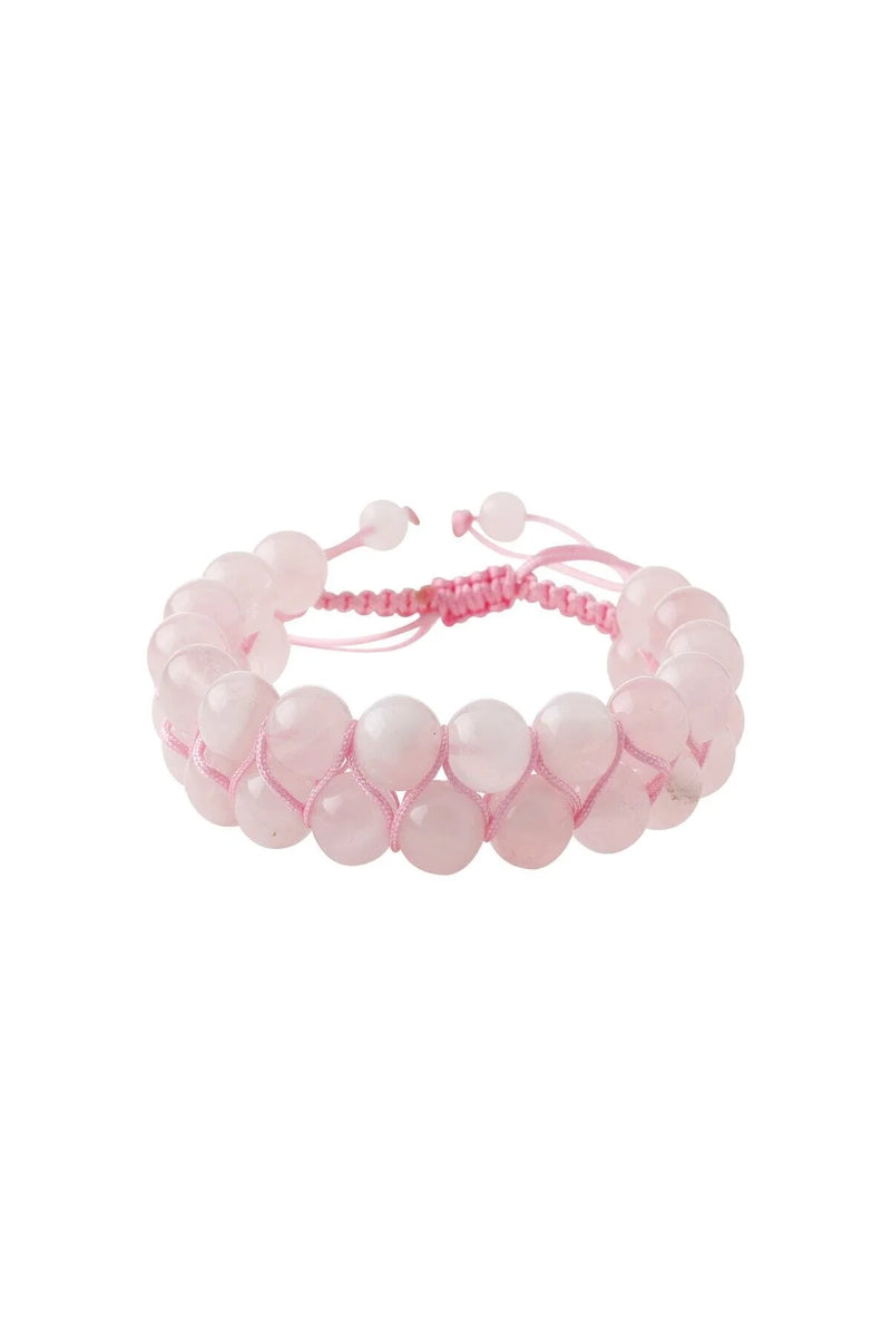 Pembe Kuvars (Gül Kuvars) 8mm Çift Sıra Makrome Doğal Taş Bileklik