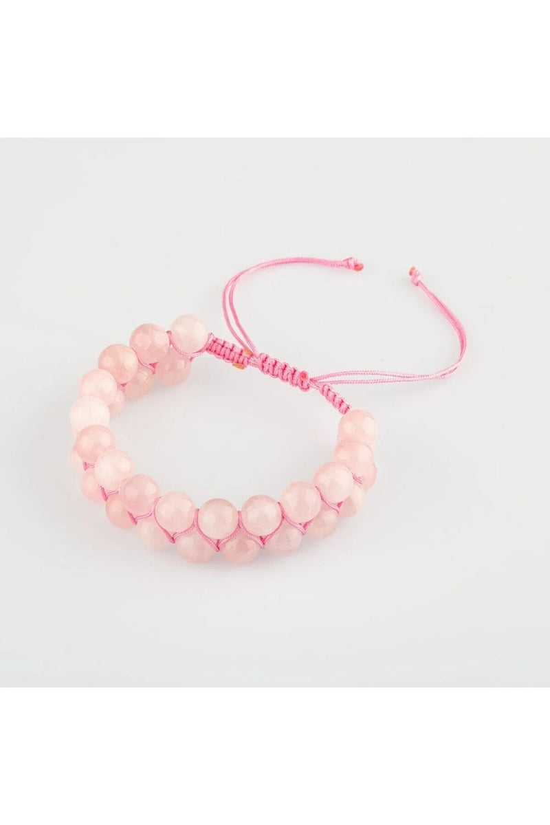 Pembe Kuvars (Gül Kuvars) 8mm Çift Sıra Makrome Doğal Taş Bileklik