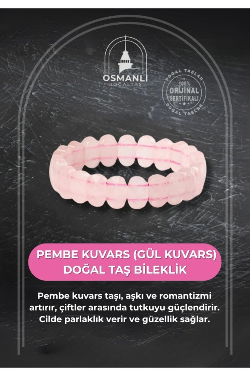 Pembe Kuvars (Gül Kuvars) Doğal Taş Geniş Kesim Bileklik