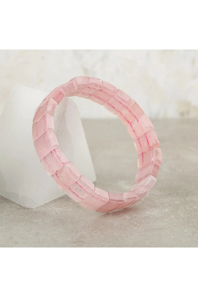 Pembe Kuvars (Gül Kuvars) Doğal Taş Kare Kesim Geniş Kesim Bileklik